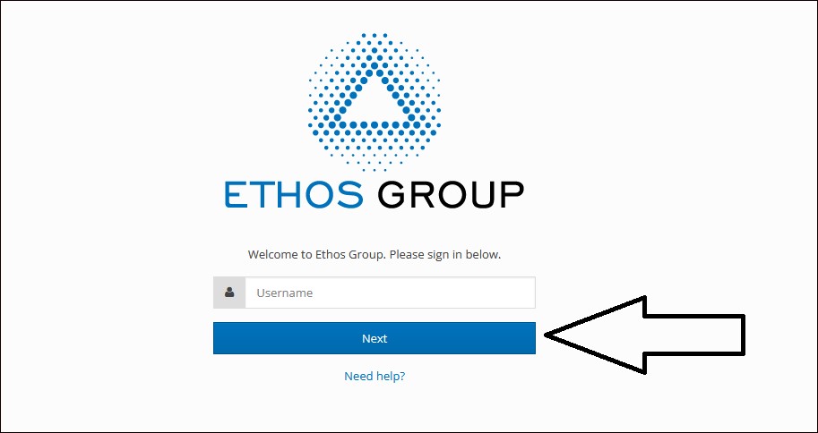 Next button on Ethos Group portal login page